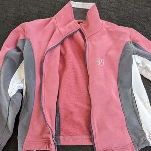 pink grey and white athletic jacket